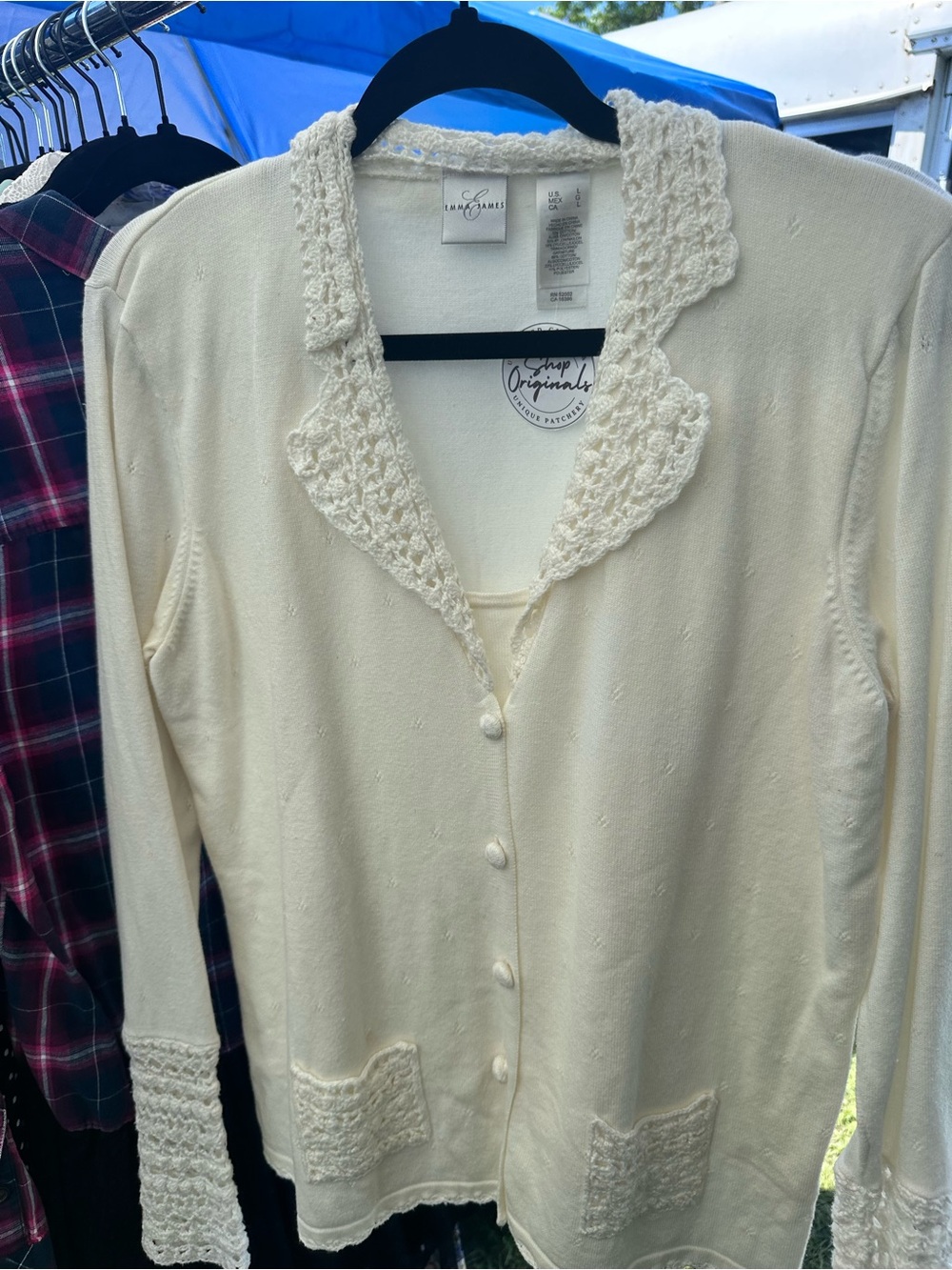 Emma James Cream Crochet-Trim Button Cardigan Sweater
